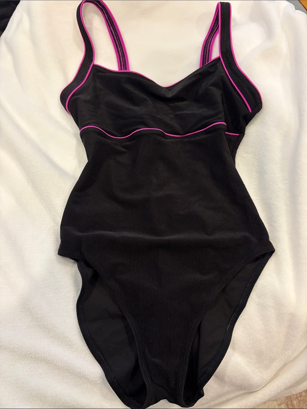 Black One-Piece Swimsuit with Pink Trim - Women's Swim